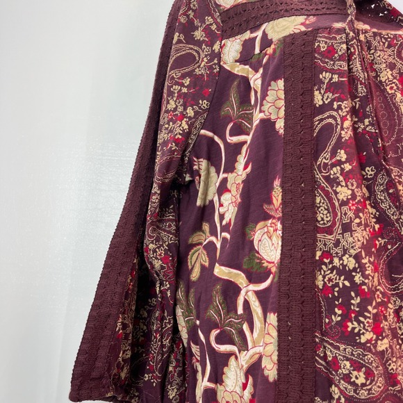 Paisley‎ Floral Crochet Trim XL Peasant Prairie Top Tie Neck Boho Laura Ingalls - Picture 12 of 12